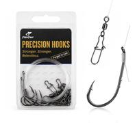 FishTrip 10pcs Pre-Rigged Catfish Rig, Double Barbed Long Shank Offset Baitholder Fishing Hook Rigs with Leader Line, Fishing Swivel & Snaps for Catfish, Carp, Bass, Freshwater & Saltwater 1/0-5/0