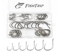FishTrip 25/60Pcs Big Game Circle Hooks, 4X Strong Fishing Hooks Saltwater 1-5/0
