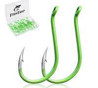 FishTrip 50/100 Pack Octopus Fishing Hooks - Offset Beak Circle Hooks for Fish Hooks Saltwater & Freshwater, Live Bait Fish Hook Fluorescent Green for Rigs Catfish, Bass Tuna, Walleye, Trout