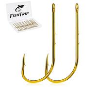 FishTrip Baitholder Fishing Hooks, 100 Pack Bait Holder Hook Double Barbed Offset Long Shank Live Bait Fish Hooks Gold Saltwater Freshwater for Bluegill Bass Trout Walleye Size #10-4/0