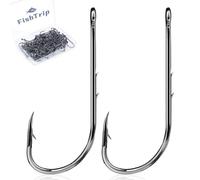 FishTrip Baitholder Hooks Fishing Offset- 100pcs Bait Holder Fish Hook Double Barbed/Long Shank/Closed Eye/Black for Fishing Rigs Freshwater Saltwater 1#