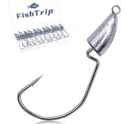 FishTrip Bullet Jig Head Weighted Hooks,10pcs Texas Rigs EWG Hooks for Bass Fishing Saltwater 1/16 oz