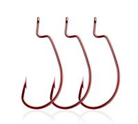 FishTrip EWG Bass Fishing Hooks, 50pcs Offset Worm Hook Texas Rig Hooks Live Bait Fishing Hooks for Freshwater Saltwater Size 3/0