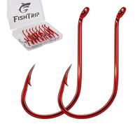 FishTrip Octopus Hooks Fishing Saltwater - 100pcs Offset Beak Fish Hooks/Closed Eye/Barded/Red for Fishing Rigs Bass Catfish