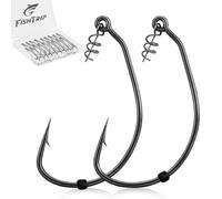 FishTrip Weedless Swimbait Hooks with Bait Stoppers 25Pcs for Bass Fishing | High Carbon Steel Worm Hooks with Screw Lock Bait Keepers, Ultra Sharp Offset Point with Soft Plastic Lures Sizes 1/0#-6/0#