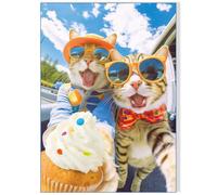 fishwisdom 1000 Pieces Jigsaw Puzzles for Adults and Teens and Kids Family Happy Time Cats' Selfie