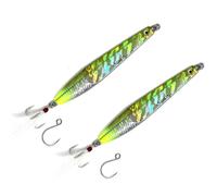FISHZONE - 10 Pack (2 x 5) KONICHI RIP RIDER Long Cast Fishing Lure - 10cm / 30g - Dressed Marine Mylar Treble & In-line 3/0 Hook (4 Colours Designs) For Predatory Fishing (Green Silver)