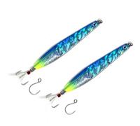 FISHZONE - 10 Pack (2 x 5) KONICHI RIP RIDER Long Cast Fishing Lure - 10cm / 30g - Dressed Marine Mylar Treble & In-line 3/0 Hook (4 Colours Designs) For Predatory Fishing (Blue Chrome)