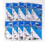 FISHZONE 2 Hook Clipped size 2 Bulk Pack 10 x CLIPPED RIGS Ready Tied Rigs - For Sea and Shore Fishing Bulk 10 Classic 2 Hooked Clipped size 2