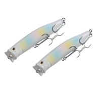 FISHZONE - 2 x KONICHI ABUKI Acoustic Surface Popper Hard Lures - 10cm / 20g - Concave Face Specalist Bass - Two Marine Treble Hooks (3 Colours) For Predatory Fishing (Pearl Candy)