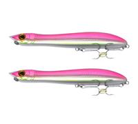 FISHZONE - 2 x KONICHI BASS DUDES Surface Hard Lures - 10cm / 9.5g - Specialist Distance Bass Lure - Two Marine VMC Treble Hooks Rear Mounted Rattle For Bass & Predatory Fishing (Pink)