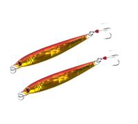 FISHZONE - 2 x KONICHI METAL MIKI Metal Curved Body Casting Lures - 7.50cm / 30g - Dressed Marine Mylar Treble Marine Hook (4 Colours Designs) For Bass & Predatory Fishing (Sunset)