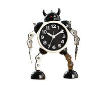 FISIDI Bedside Clock,Alarm Clock, Metal Robot Clock Novelty Student Alarm Clock Battery Powered Bedside Desk Creative Desk Clock Ornaments (Red) (Color : Svart)