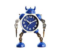 FISIDI Bedside Clock,Alarm Clock, Metal Robot Clock Novelty Student Alarm Clock Battery Powered Bedside Desk Creative Desk Clock Ornaments (Red) (Color : Blauw)
