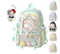 fisiorest Kawaii Backpack, Backpack Cute, Ita Bag Backpack for Girls | Transparent viewing window, tags, a plush toy and pins, for school and everyday life(Farben: Hellgrün)