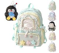 fisiorest Kawaii Backpack, Backpack Cute, Ita Bag Backpack for Girls | Transparent viewing window, tags, a plush toy and pins, for school and everyday life(Lila)