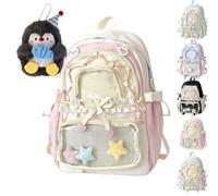 fisiorest Kawaii Backpack, Backpack Cute, Ita Bag Backpack for Girls | Transparent viewing window, tags, a plush toy and pins, for school and everyday life(Rosa)