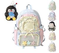 fisiorest Kawaii Backpack, Backpack Cute, Ita Bag Backpack for Girls | Transparent viewing window, tags, a plush toy and pins, for school and everyday life(Blau)