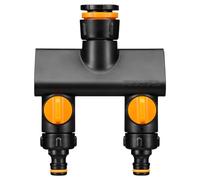 Fiskars 2-way valve, With on/off switches, For 3 thread sizes Ø 21 mm (1/2"), Ø 26.5 mm (3/4") and Ø 33.3 mm (1"), Comfort, Black/Orange, 1070577