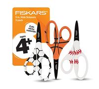 Fiskars 5" Pointed-Tip Scissors for Kids 4-7 with Non-Stick Blades (3-Pack) - Scissors for School or Crafting - Back to School Supplies - Sports Design