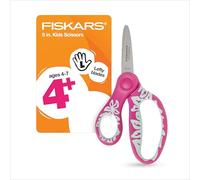Fiskars 5" SoftGrip Kids Scissors with Pointed Tip, Pink/Blue Flower Safety Edge for Precision Cutting