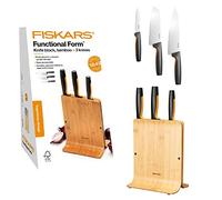 Fiskars bamboo design knife block with 3 knives, functional shape, including paring knife, Santoku chef's knife and chef's knife, plastic, bamboo, 1057553