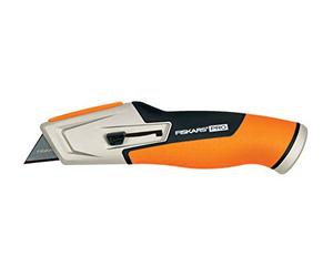 Fiskars CarbonMax Retractable Utility Knife, Length 17.7cm, Stainless Steel Blade/Plastic Handle, Black/Orange, 1027223