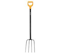 Fiskars 1070674 Compost Fork with 4 Prongs, Length 126 cm, Quality Steel Tines/Fibreglass Reinforced Plastic Handle, Black/Orange, Solid