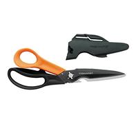Fiskars Cuts + More Multi-tool Scissors, Includes Protective Case With Scissor Sharpener, Length: 23 cm, Titanium Coating, Stainless Steel Blade/Plastic Handles, Black/Orange, 1000809