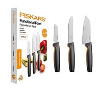 Fiskars kitchen knife set, 3-piece, Functional shape, Includes chef's knife (small), tomato knife, paring knife, Japanese stainless steel/plastic, 1057556, Silver/Black/Orange