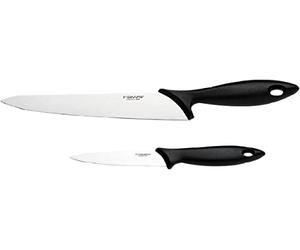 Fiskars knife set, 2-piece, kitchen knife (blade length: 21 cm) and paring knife (blade length: 11 cm), Essential, stainless steel / PP plastic, black, 1065582