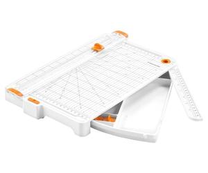 Fiskars large paper cutter with storage compartment, SureCut, A4 portrait format, A3 landscape format, With cutting line guide, Incl. 3 TripleTrack cutting blades with titanium, 1077981