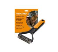 Fiskars Pet Deshedding Rake Cat Brush Dog Brush Curved Wide Spacing Teeth & SoftGrip Handle for Easy Grooming and Detangling Cat Supplies