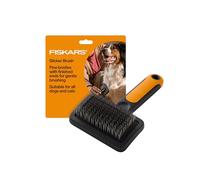 Fiskars Pet Slicker Brush, Cat and Dog Brush for Shedding, Fine Bristles and Soft Grip Handle for Gentle Care, 16.5 cm, Orange/Black