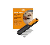 Fiskars Pet Wide Tooth Comb, Cat & Dog Comb, Wide-Spaced Rounded Teeth & SoftGrip™ Handle for Gentle Detangling, Cat and Dog Supplies, 7”, Orange/Black