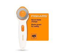 Fiskars Premium Stick Rotary Cutter (45 mm), White | Precision-Ground Steel Blade for Long-Lasting Sharpness, Cuts Multiple Layers of Fabric, Ambidextrous, Safe Slide-Lock