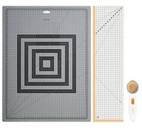 Fiskars Sewing Starter Kit, Rotary Cutter with Diameter 45 mm, Self-Healing A2 Cutting Mat (45 x 60 cm / 18 x 24 inches), Patchwork Ruler (15 x 60 cm), 3 Pieces, 1066046