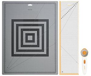 Fiskars sewing starter set, rotary cutter with Ø 45 mm, self-healing A2 cutting mat (45 x 60 cm / 18 x 24"), patchwork ruler (15 x 60 cm), 3-piece, 1066046