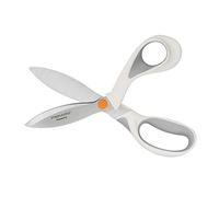 Fiskars SoftGrip PowerCut Fabric and Mixed Media Scissors - 8" Heavy Duty Scissors for Fabric, Cardboard, Cork, Decorative Metal and Foam Cutting with Serrated Blade Edge - White