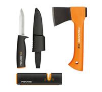 Fiskars stove set, leisure axe X5-XXS, 23 cm, Xsharp axe and knife sharpener, ceramic sharpening head, universal knife K40, incl. quiver, 22.5 cm, 1057913