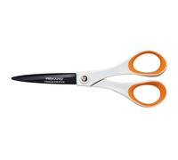 Fiskars Titanium Non-Stick Scissors 18 cm, For Right- and Left-handed Users, Titanium Coating/Stainless Steel Blade/Plastic Handles, White/Orange, 1004720