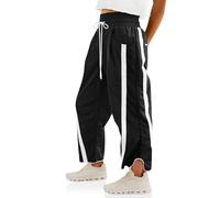 Fisoew Women's Baggy Wide Leg Pants Casual Drawstring Elastic Waisted Contrast Color Workout Y2K Track Pants, Black, M