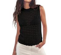 Fisoew Womens Summer Knit Sweater Vest Sleeveless Crochet Crop Tank Tops Hollow Out Boho Beach Vacation Cover Ups, Black, Large