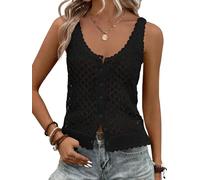 Fisoew Womens Sweater Tank Tops Summer Sleeveless Crochet Cardigan Button Down Boho Knit Going Out Vest Tops, Black, Medium