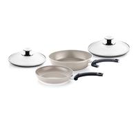Fissler Ceratal Comfort & Classic 4-Piece Aluminium Frying Pan, Ceramic Coated (24 + 28 cm) + 2 Free Glass Lids, Non-Stick Frying Pan, Induction, Grey