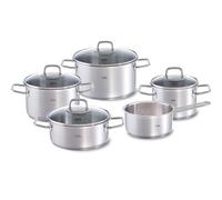 Fissler Cookware, 5-Piece Pot Set, 4 Pots with Lid, 1 Saucepan (without Lid), Suitable for All Hob Types Including Induction, Stainless steel 18/10, Viseo