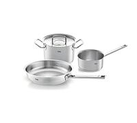 Fissler Original-Profi Collection 3-Piece Stainless Steel Cooking Pot Set with Metal Lid (1 Cooking Pot, 1 Uncoated Pan, 1 Saucepan Lidless) - Induction, Silver (084-378-03-000/0)