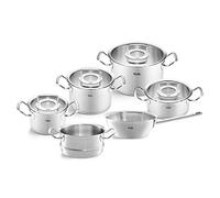Fissler Original Profi Collection 6-Piece Stainless Steel Saucepan Set with Glass Lids (3 Saucepans, 1 Stewing Pan 1 Sauteuse Lidless and 1 Steamer Insert) - Induction, Silver