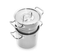 Fissler Original-Profi Collection Multistar/Stainless Steel Pot (Diameter 20 cm, 6 L) High Cooking Pot with Lid, Strainer Insert for Steaming and Cooking, Induction, Silver (084-108-20-000/0)