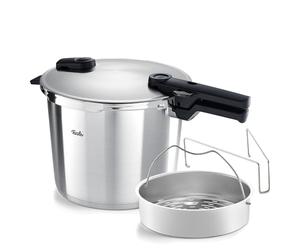 Fissler Vitaquick Premium Pressure Cooker, 10.6 Quart with Steamer Insert and Tripod